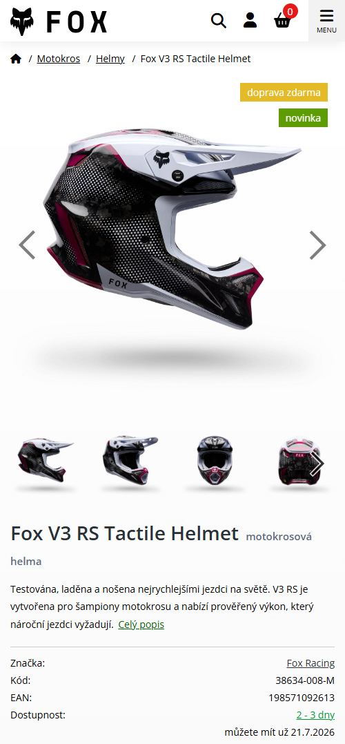 Mobilní verze e-shopu Fox Racing