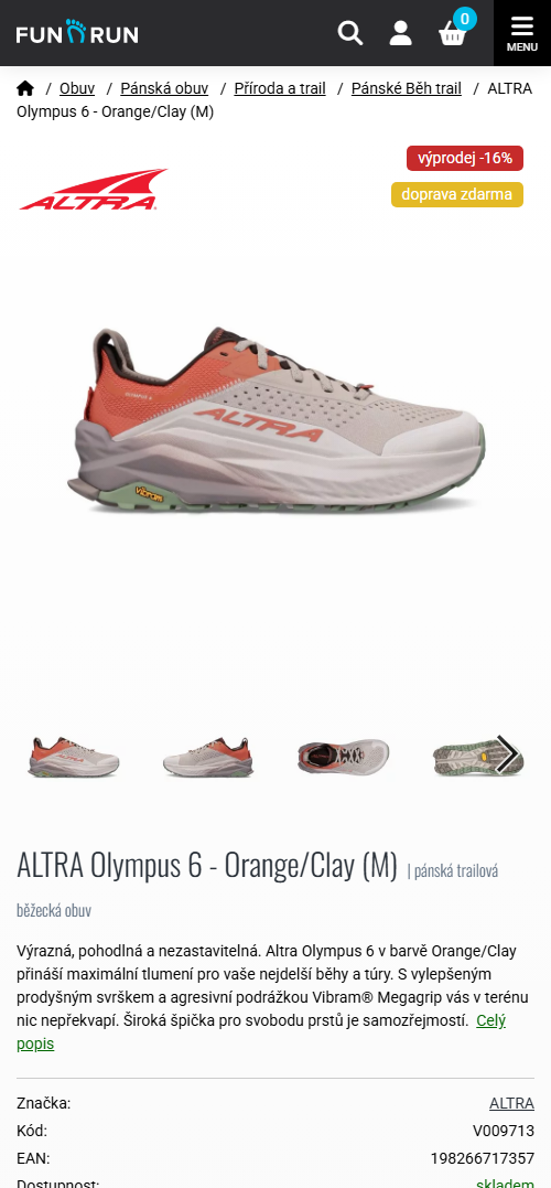 Mobilní verze e-shopu FunRun