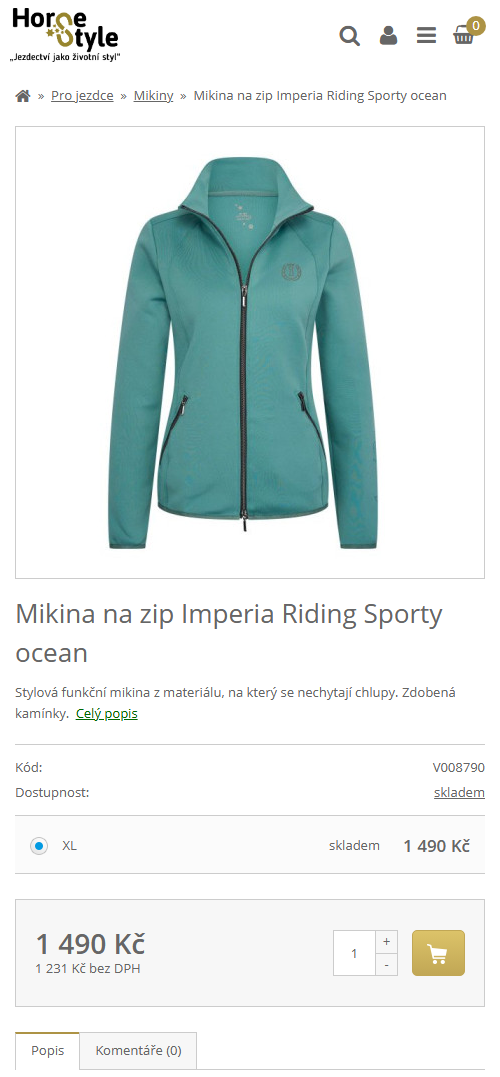 Mobilní verze e-shopu Horse Style