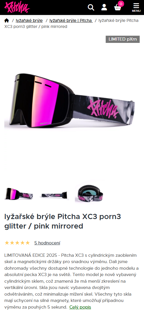 Mobilní verze e-shopu Pitcha