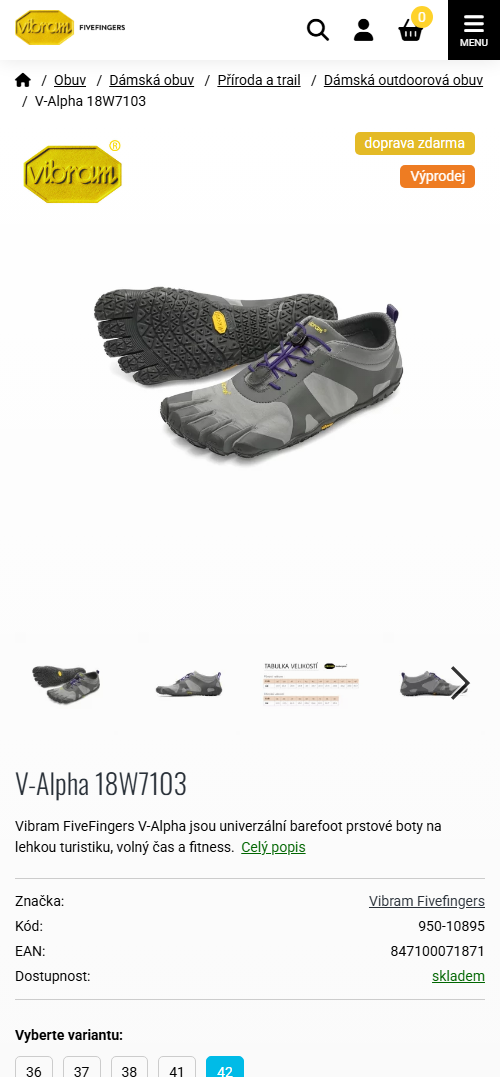 Mobilní verze e-shopu Prstové boty
