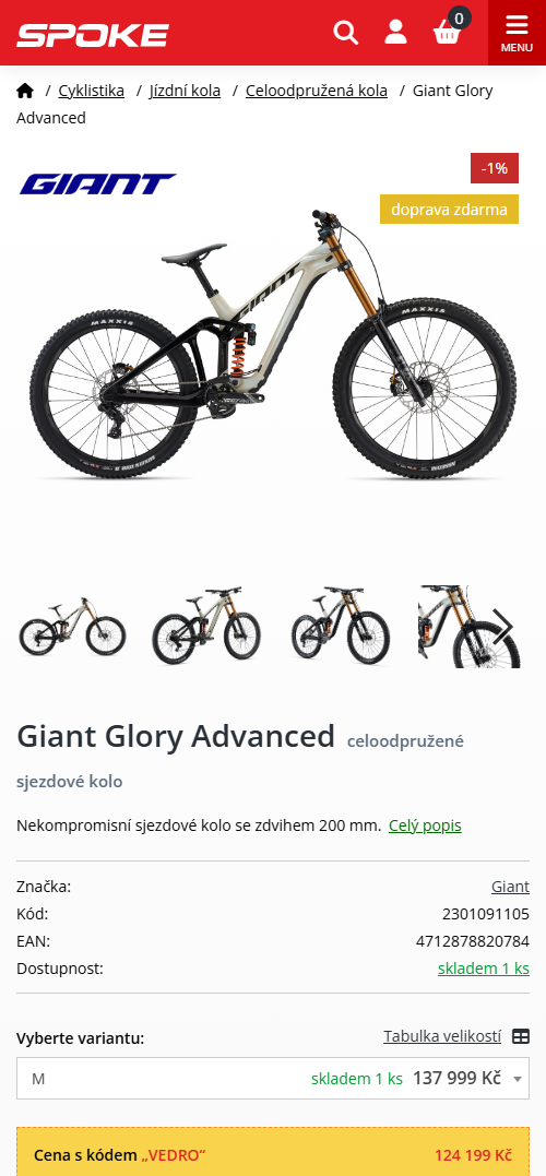 Mobilní verze e-shopu Spoke