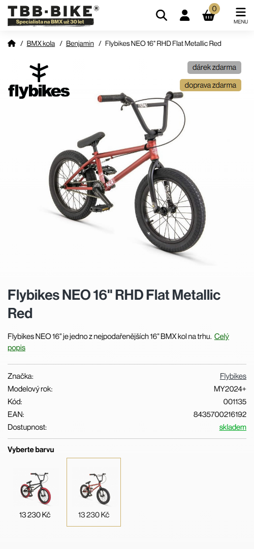 Mobilní verze e-shopu TBB-BIKE