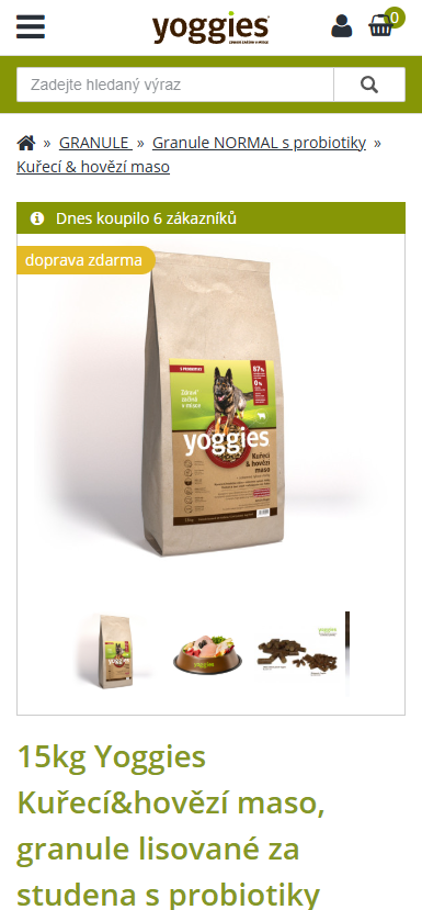 Mobilní verze e-shopu Yoggies